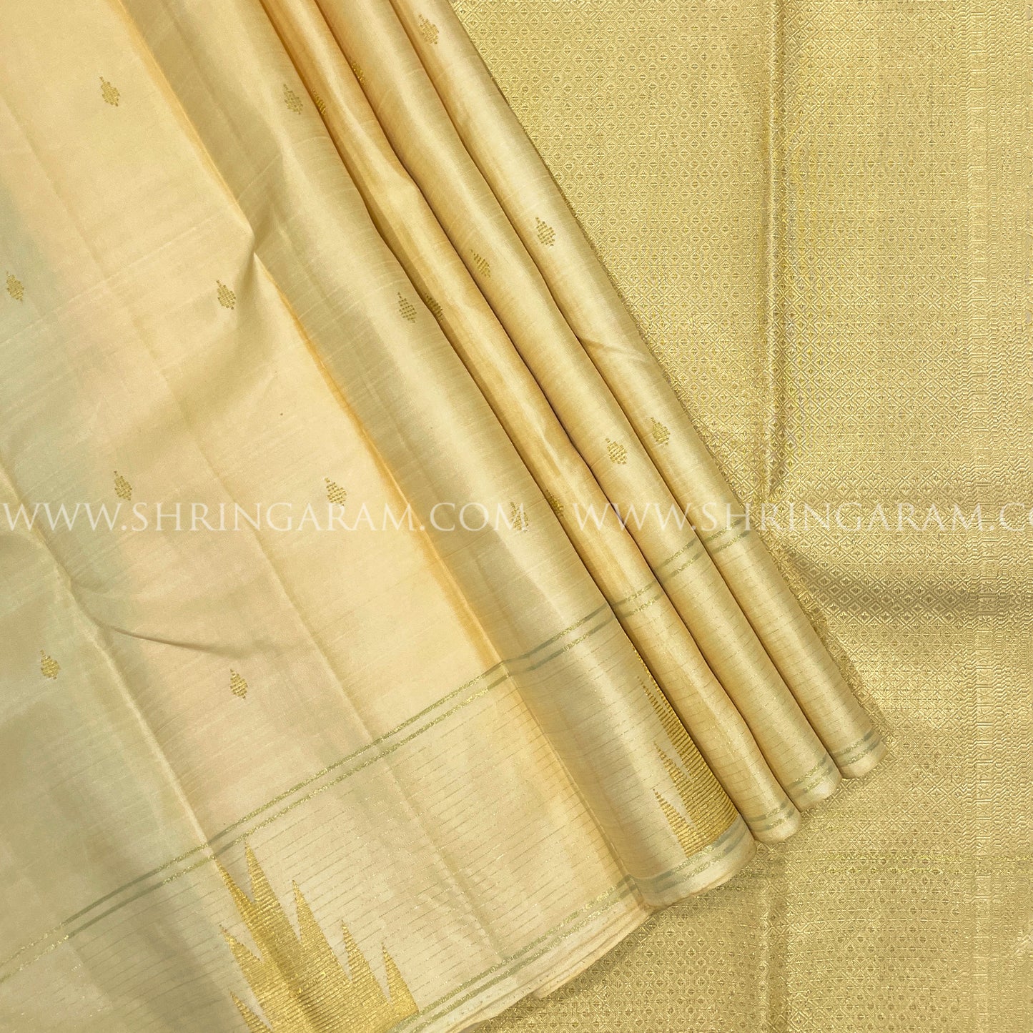 Ivory-Cream Kanjivaram Silk Saree
