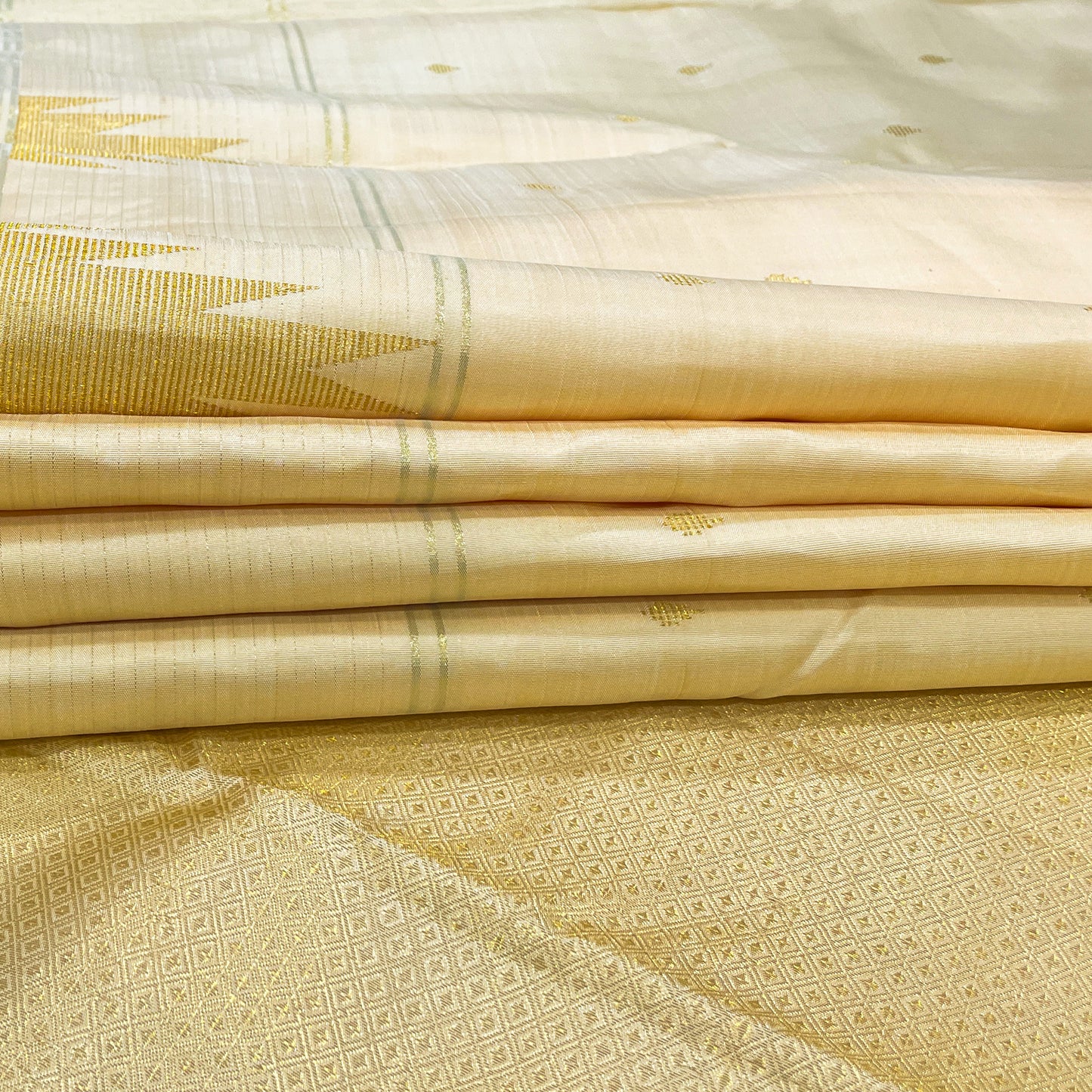 Ivory-Cream Kanjivaram Pure Silk Saree