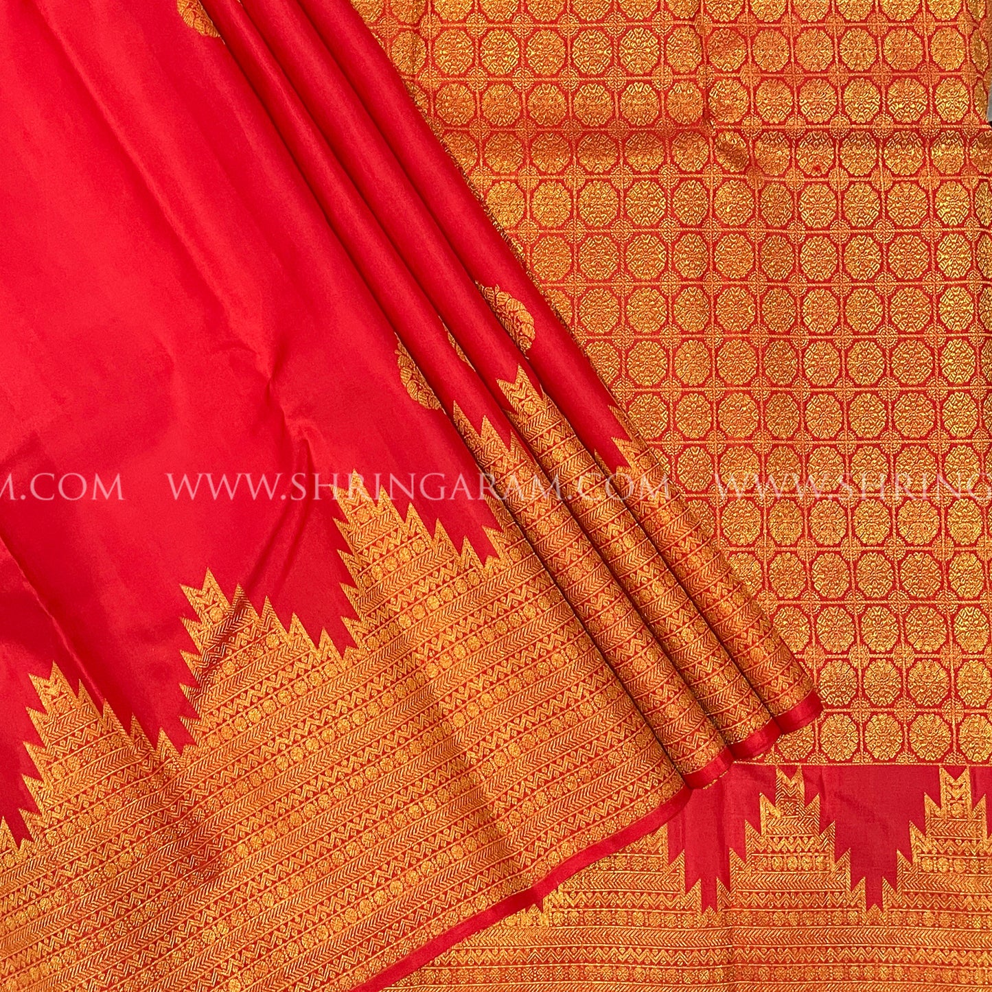Tomato Red Kanjivaram Silk Saree