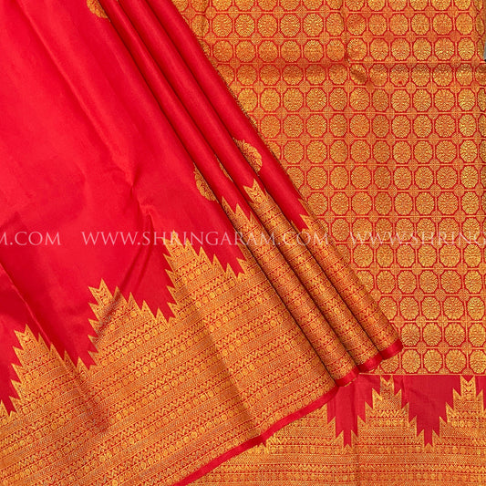 Red and gold traditional kanjivaram silk saree