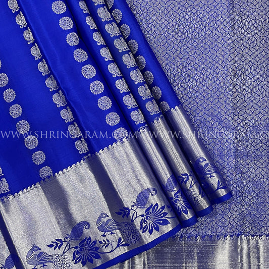 Royal Blue Kanjivaram Silk Saree With Silver Zari