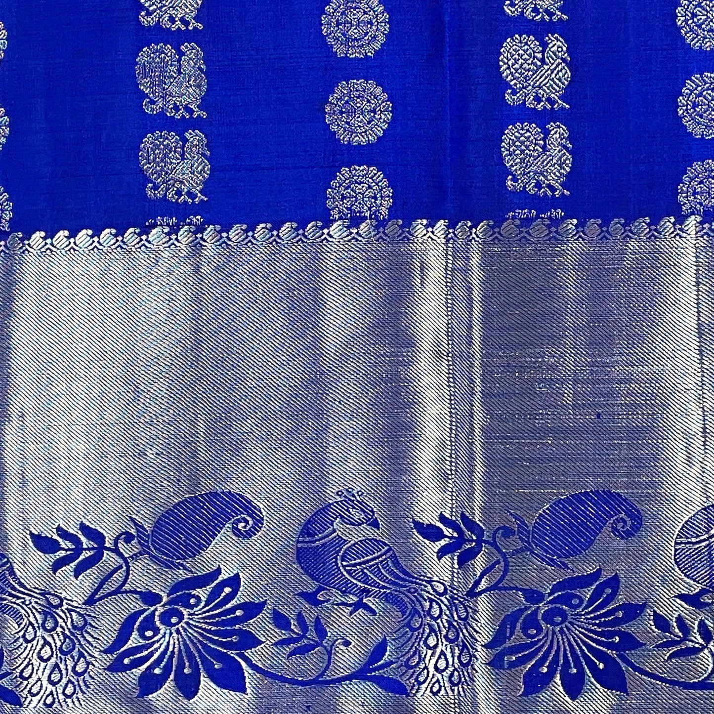 Royal Blue Kanjivaram Silk Saree With Silver Zari