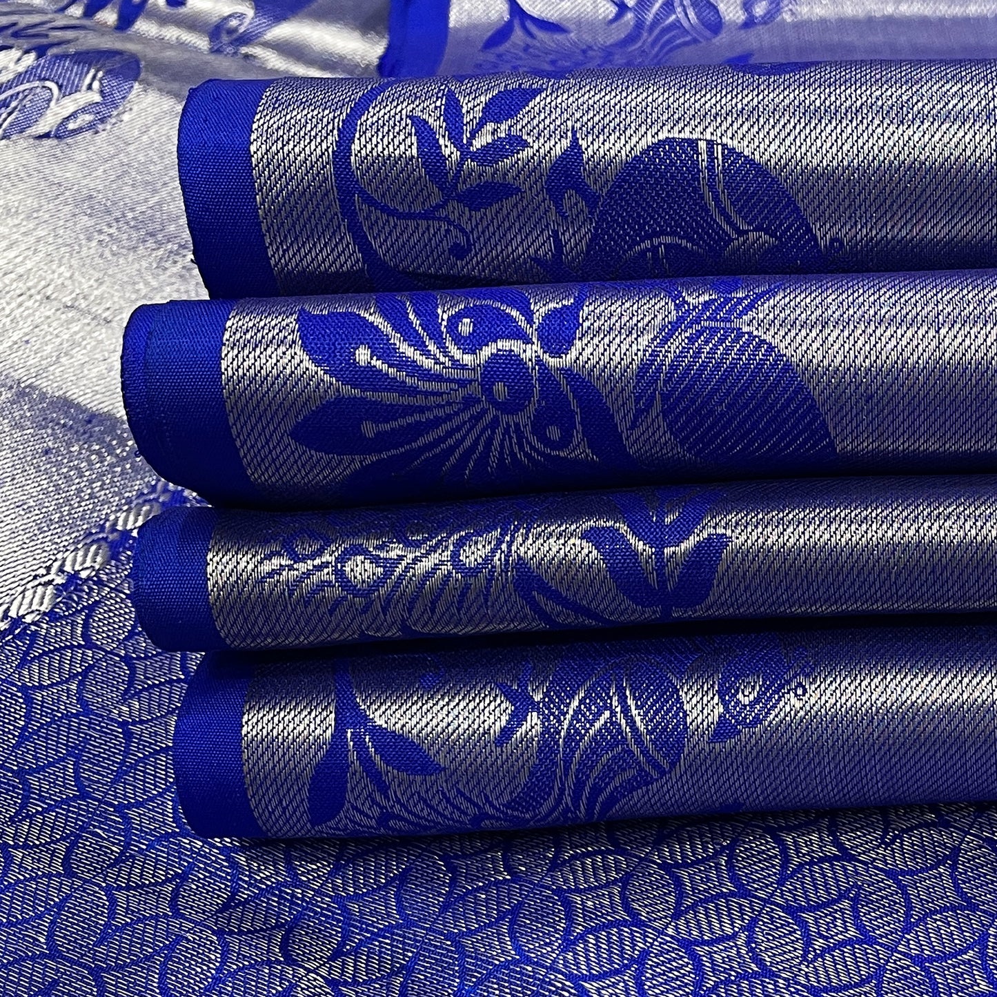 Royal Blue Kanjivaram Silk Saree With Silver Zari