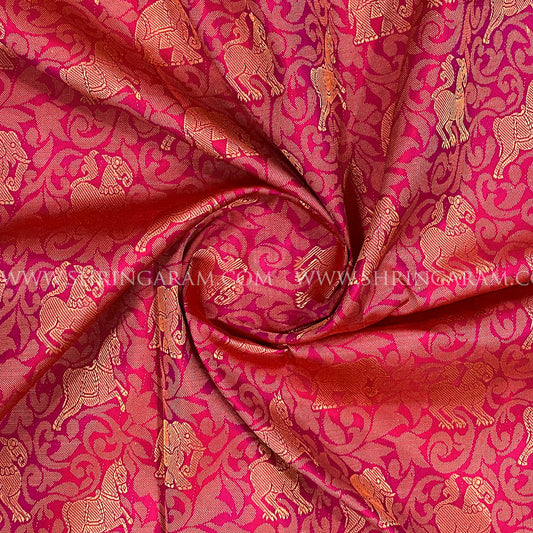 Deep Plum & Coral Orange Kanjivaram Silk Saree
