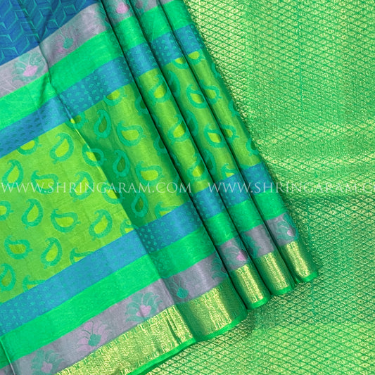 Parrot Green Border Kanjivaram Silk Saree