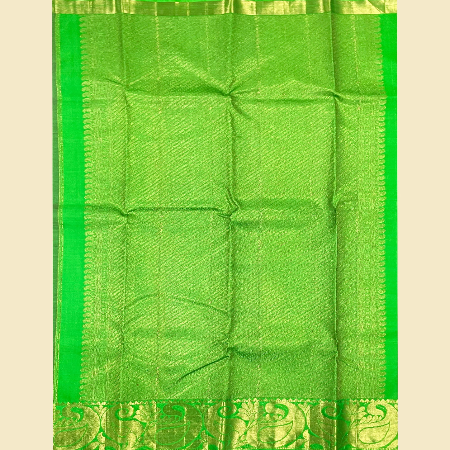 Antique Gold Green Pallu Kanjivaram Silk Saree