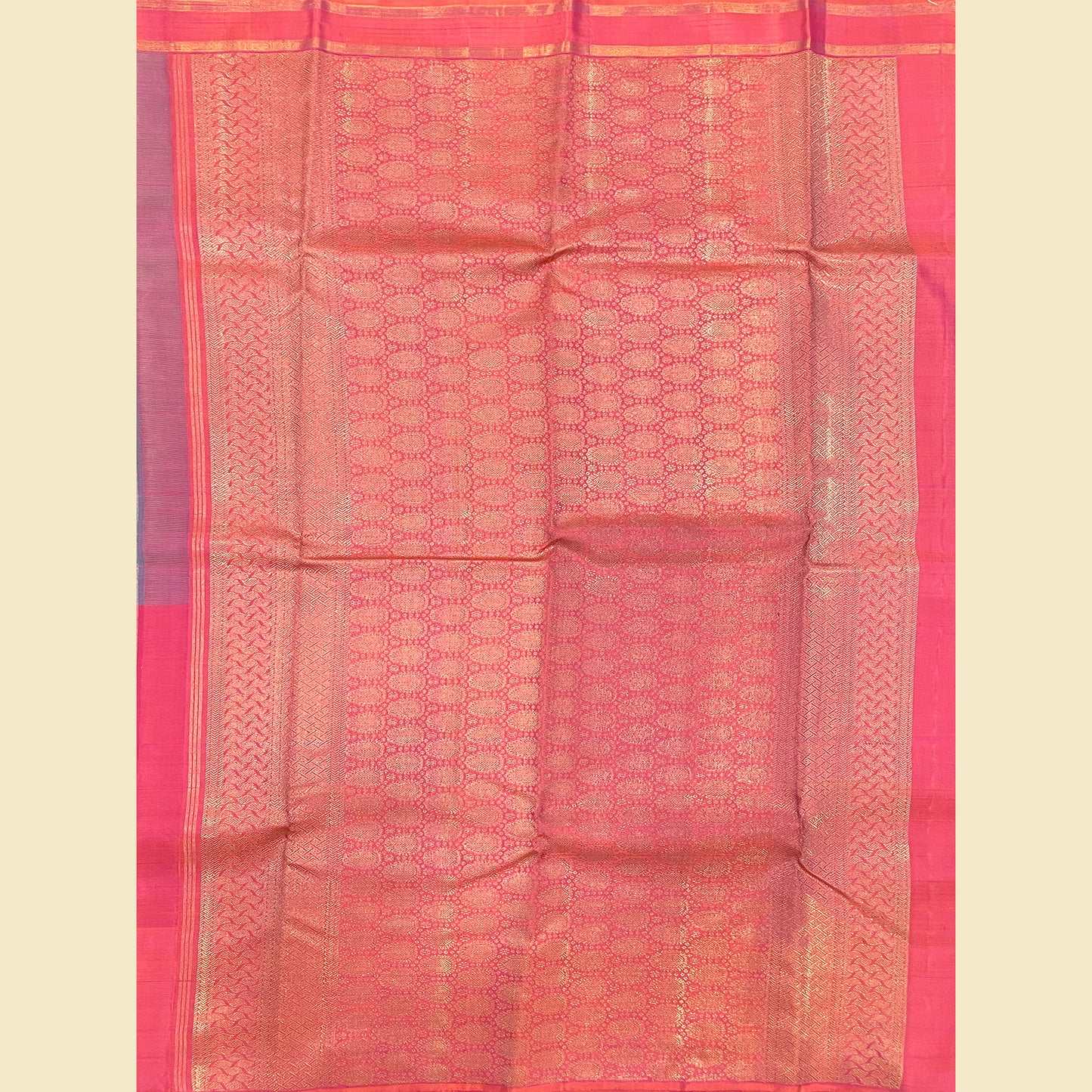 Kanjivaram Silk Saree With Pinkish-Orange Pallu