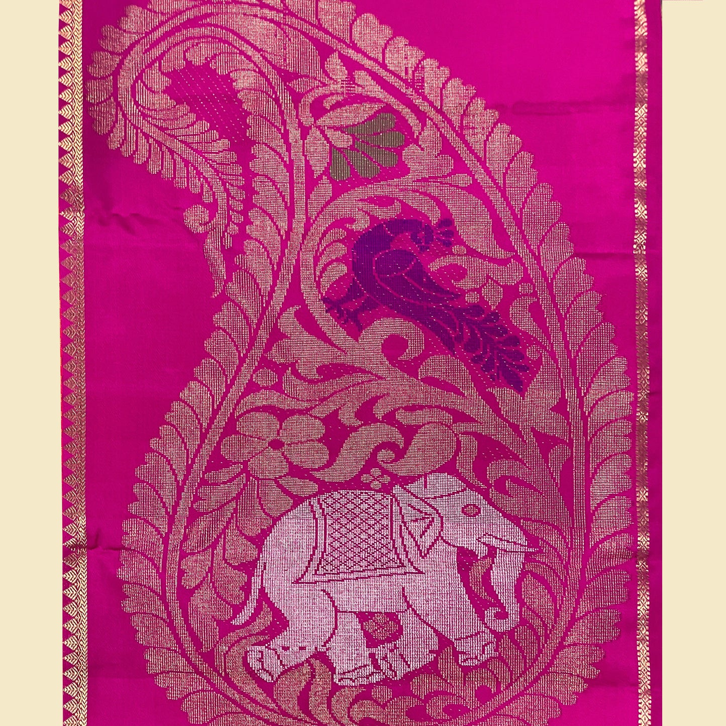 Pink border with elephant and leaf pattern