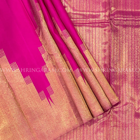 Rani Pink Kanjivaram Silk Saree With Gold Zari