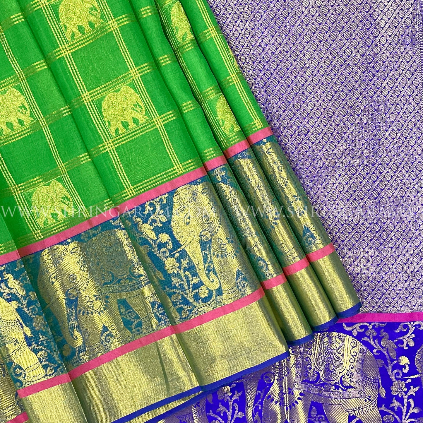 Green Kanjivaram Silk Saree Royal Blue Border