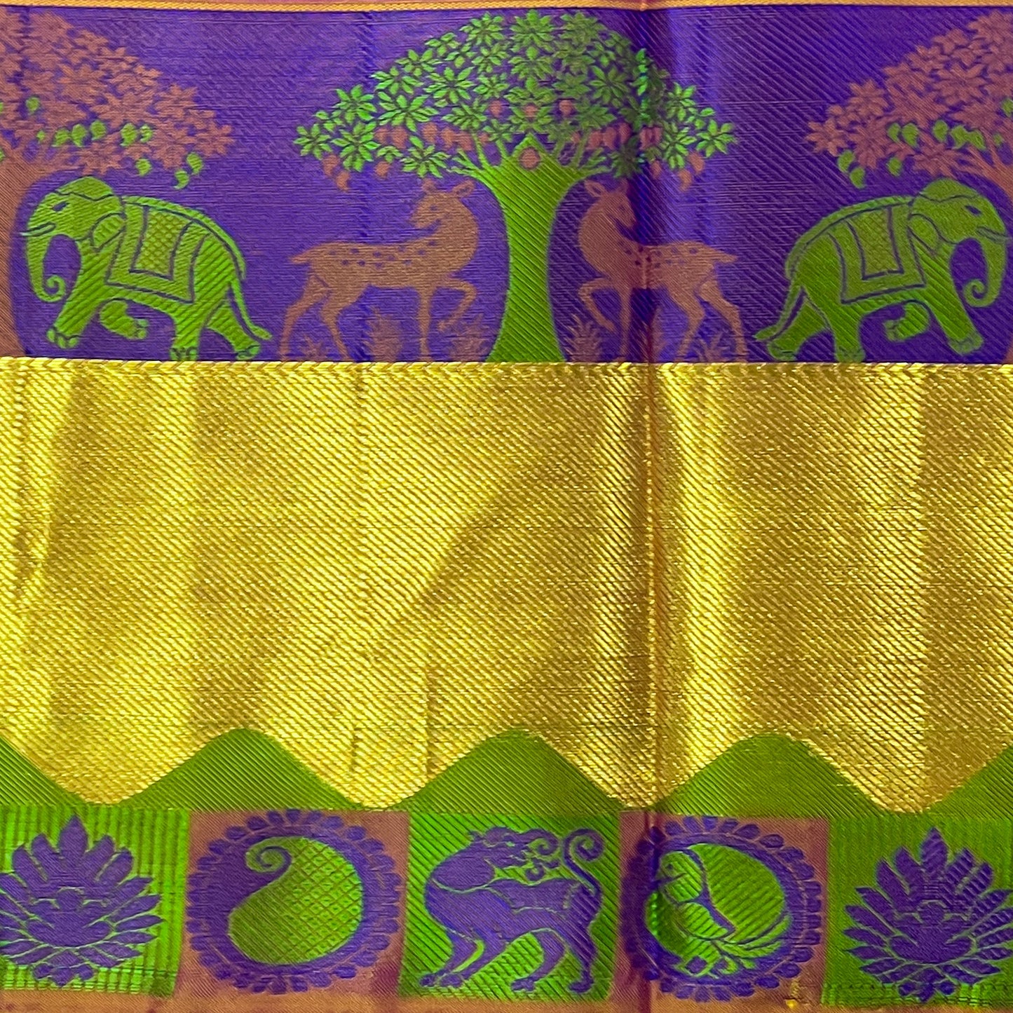 Magenta Kanjivaram Silk Saree Purple-Green Border