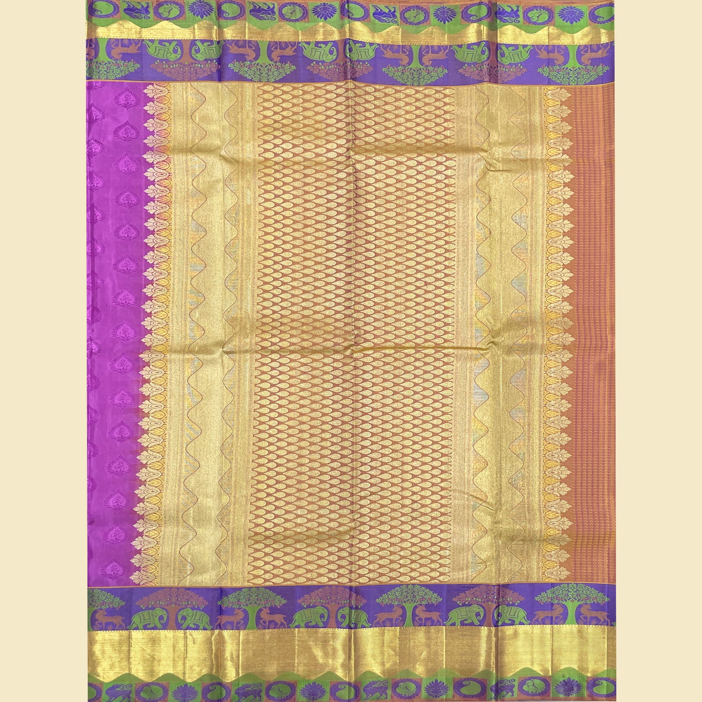 Magenta Kanjivaram Silk Saree Purple-Green Border
