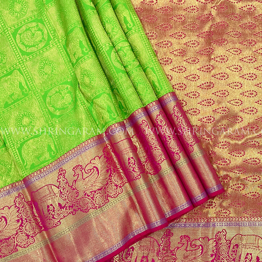 Green with Red Border Kanjivaram Silk Saree