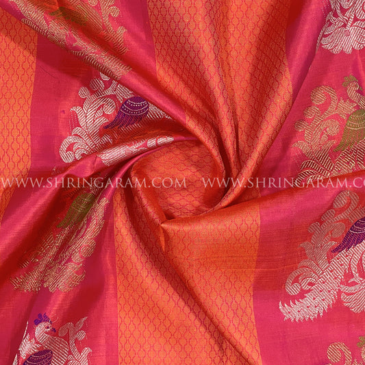 Dual-Tone Orange And Pink Kanjivaram Silk Saree