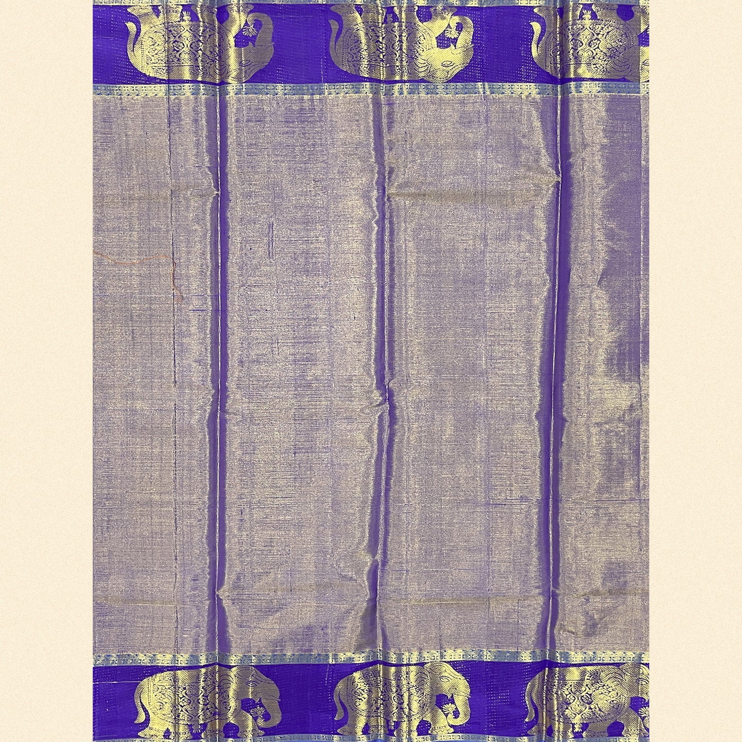 Peach-Orange Kanjivaram Silk Saree With Royal Blue Border