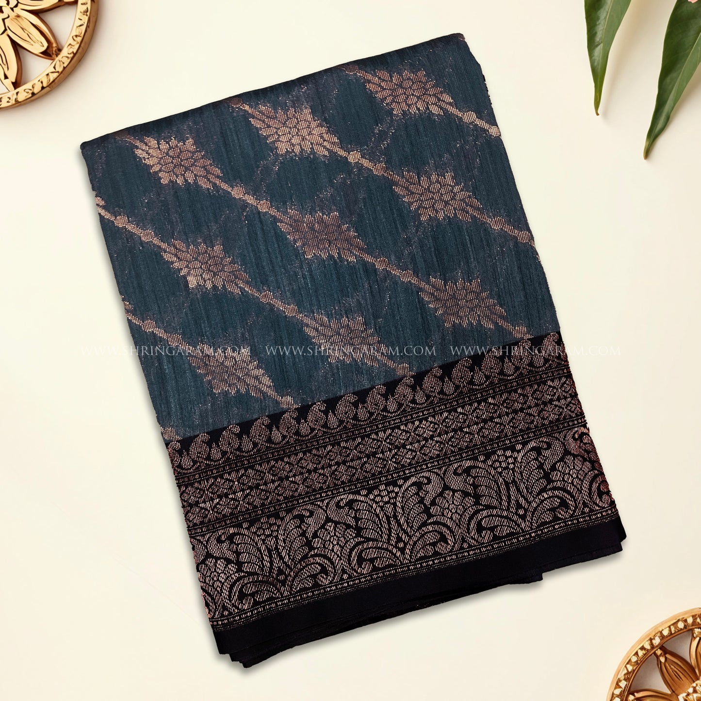 Dark Blue Grey Banaras Silk Saree
