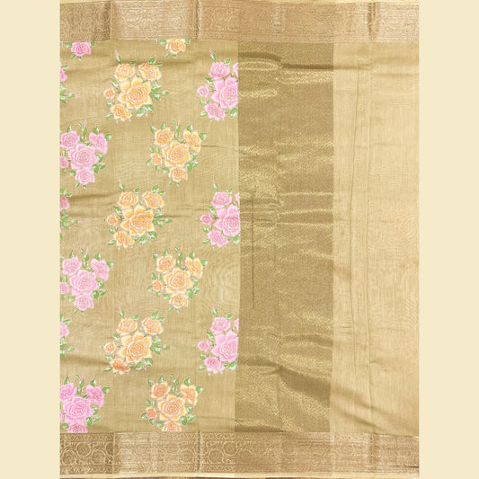 Chanderi Silk Saree with Golden Zari Border