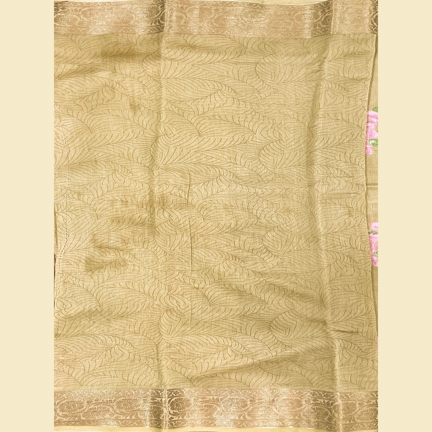 Chanderi Silk Saree Blouse with Golden Zari Border