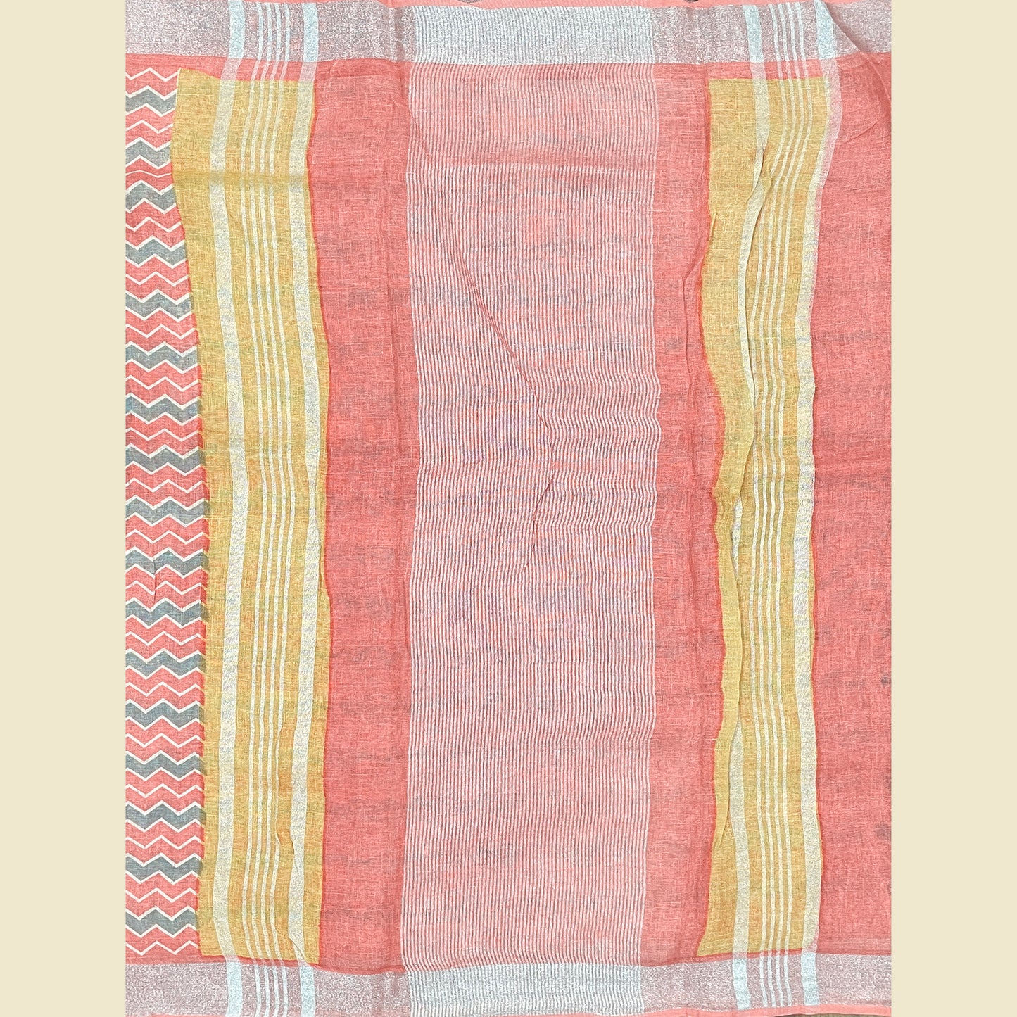 Pastel Hue Coral Orange Linen Saree