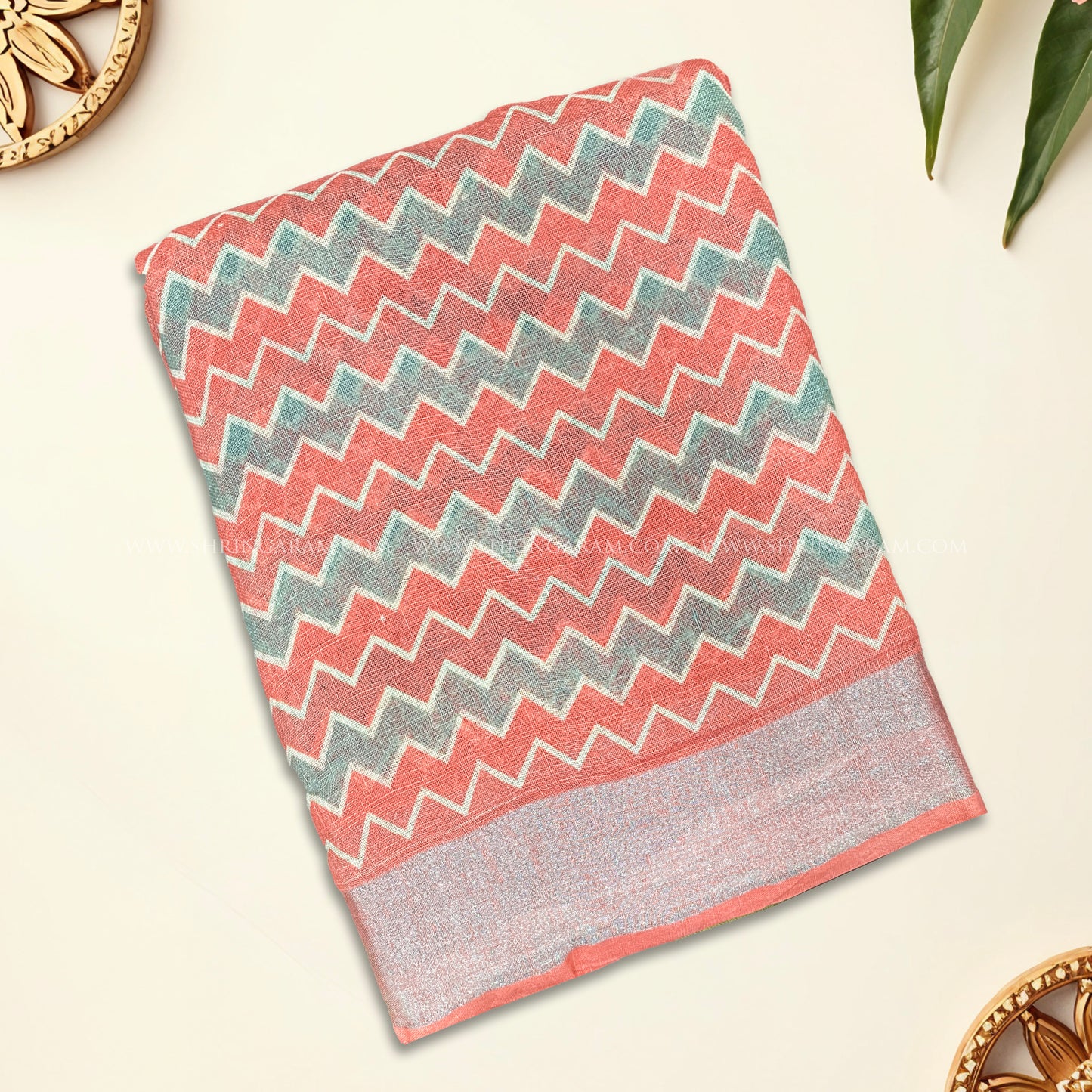 Coral Orange Linen Saree