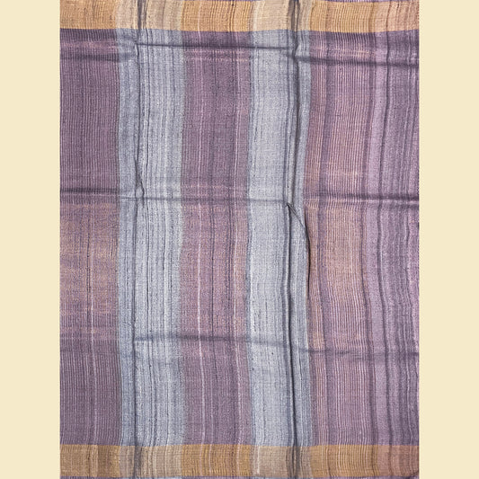 Grey With Mauve Border Tussar Silk Saree