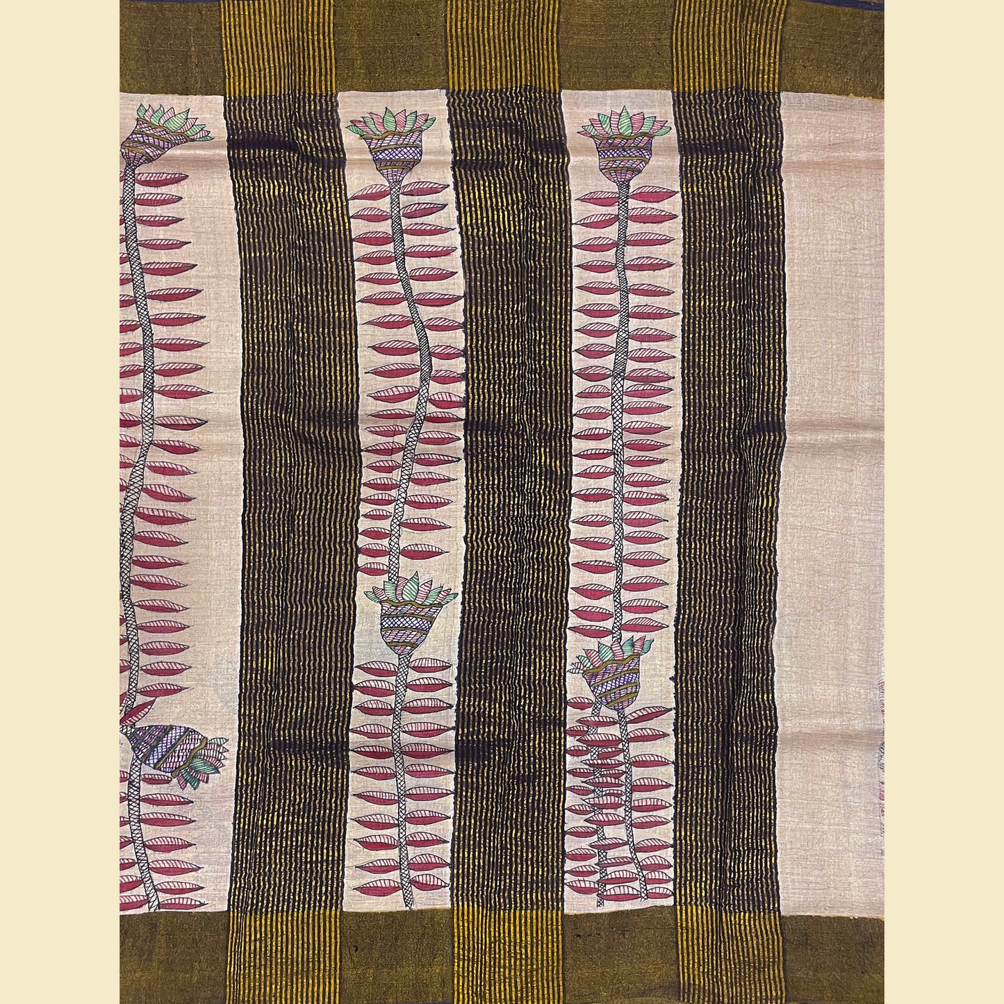 Handprinted Soft Blush Tussar Silk Saree