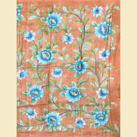 Burnt Saffron Orange Floral Tussar Silk Saree