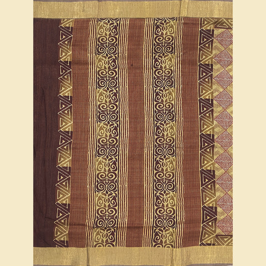 Mustard & Maroon Chanderi Silk Saree