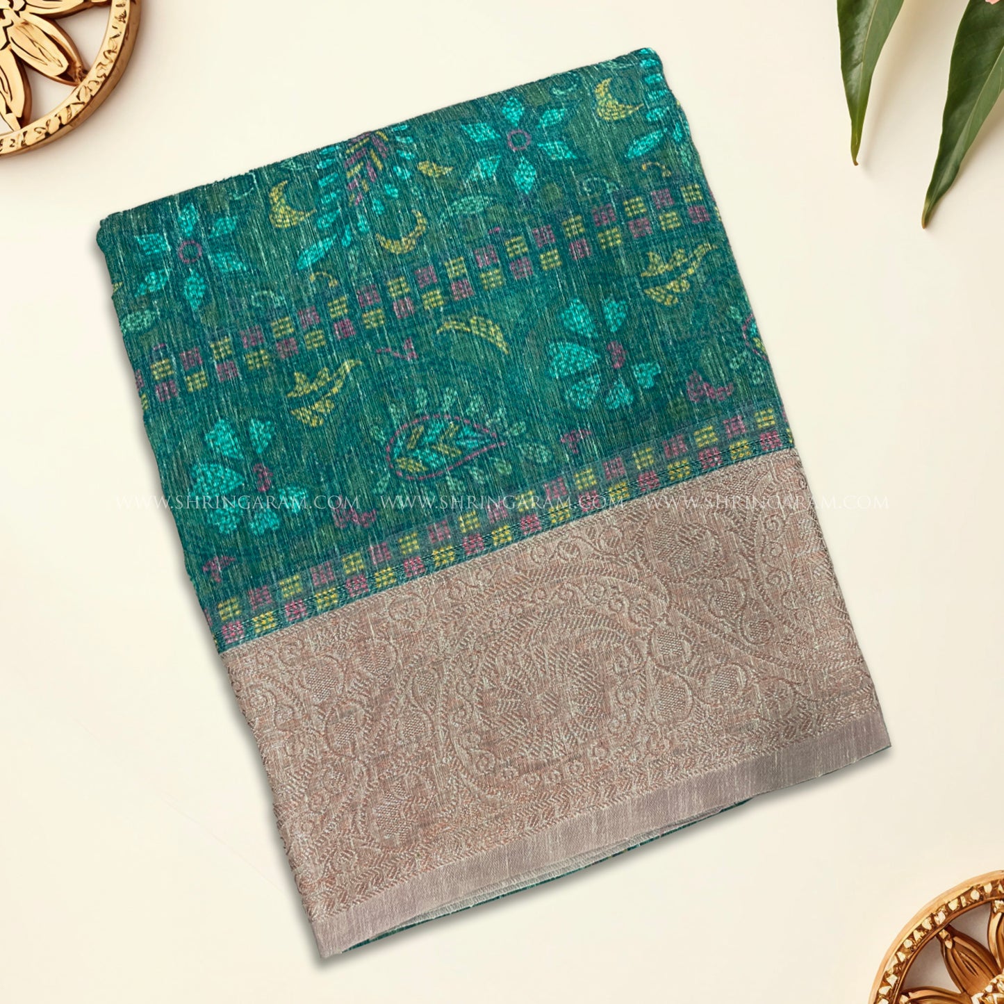 Teal Green Chanderi Silk Saree