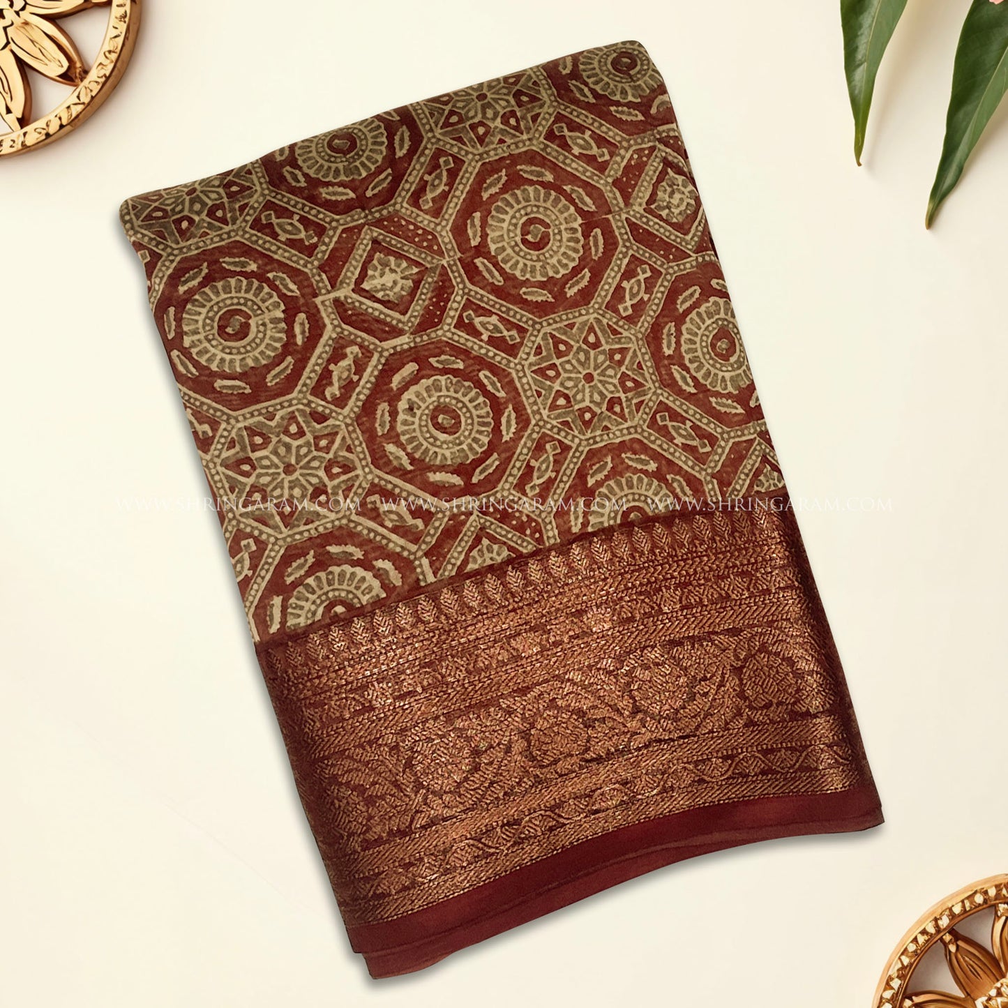 Rust Red Chanderi Silk Saree