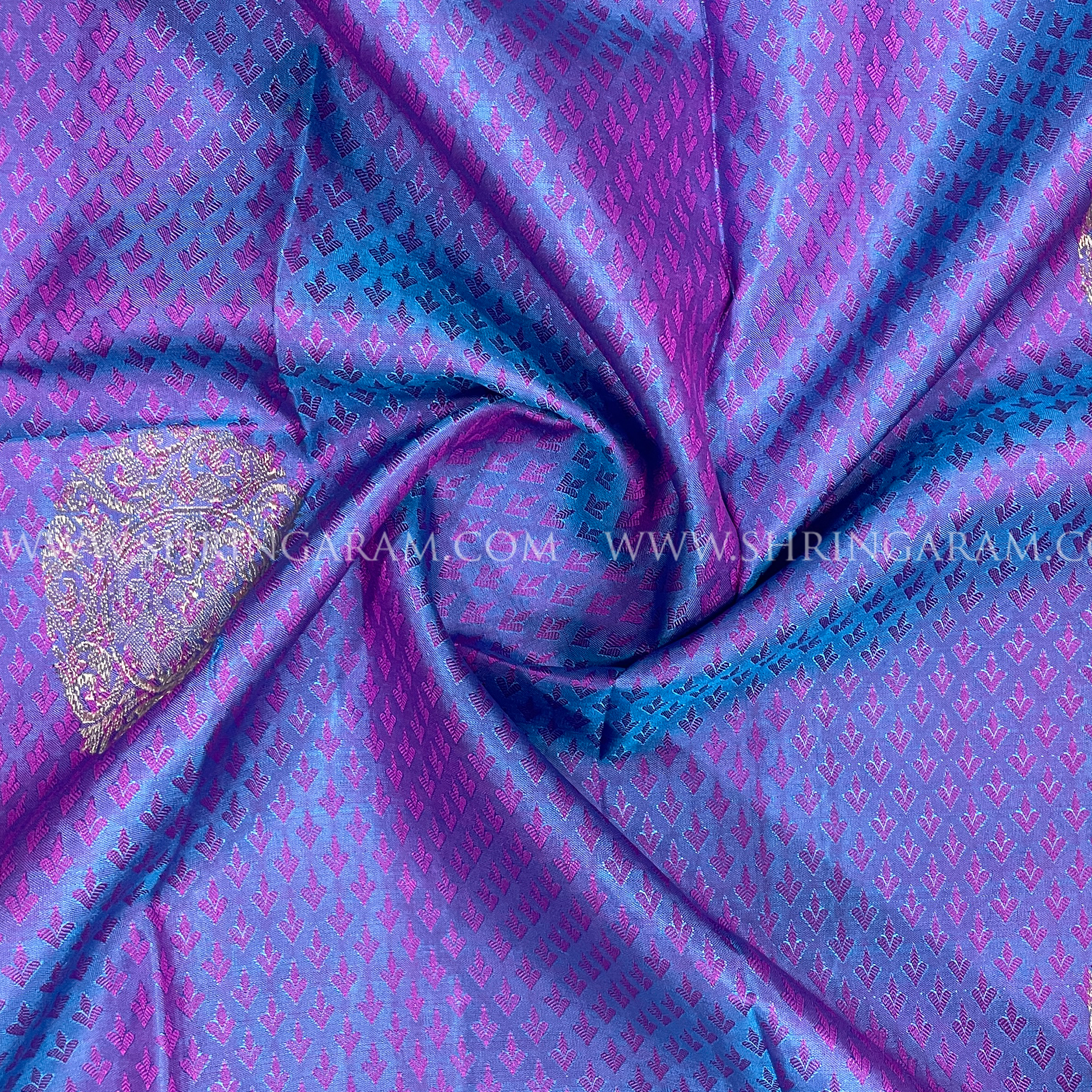 Lavender Kanjivaram Silk Saree With Hot Pink & Blue Border