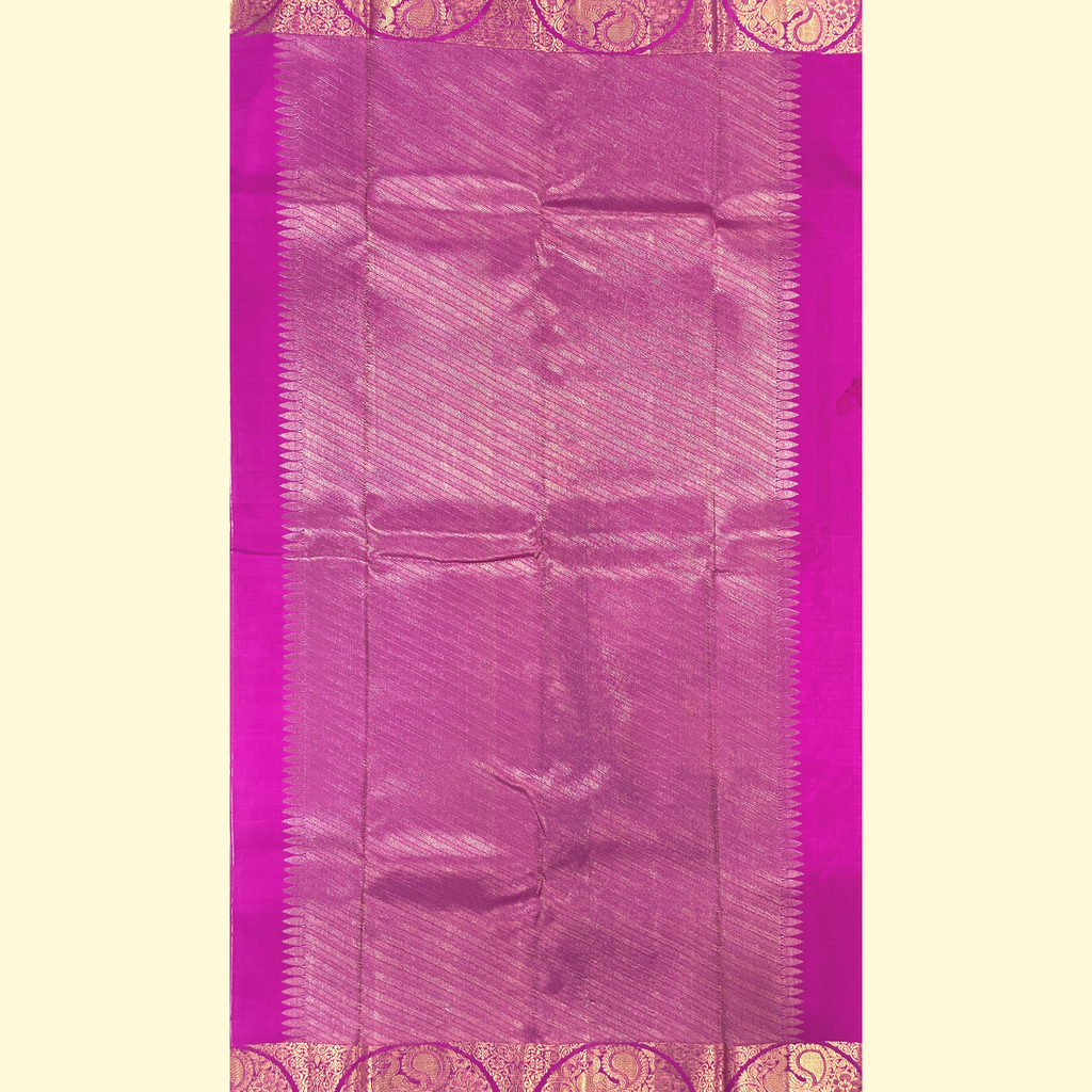 Lavender Kanjivaram Silk Saree With Hot Pink & Blue Border