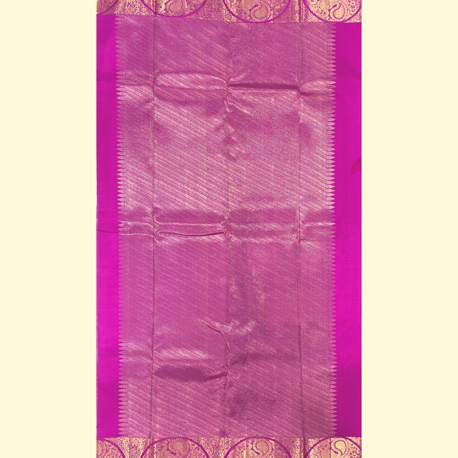 Lavender Kanjivaram Silk Saree With Hot Pink & Blue Border