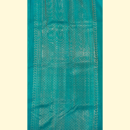 Peach Blue Multi Kanjivaram Silk Saree