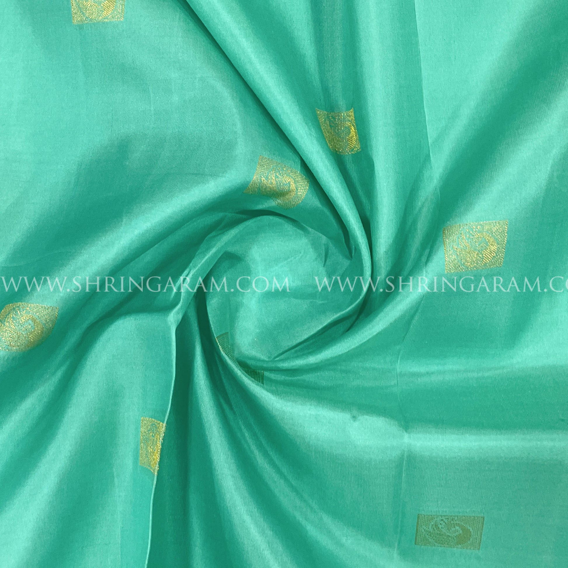 Bright Teal Kanjivaram Silk Saree With Golden-Orange Pallu