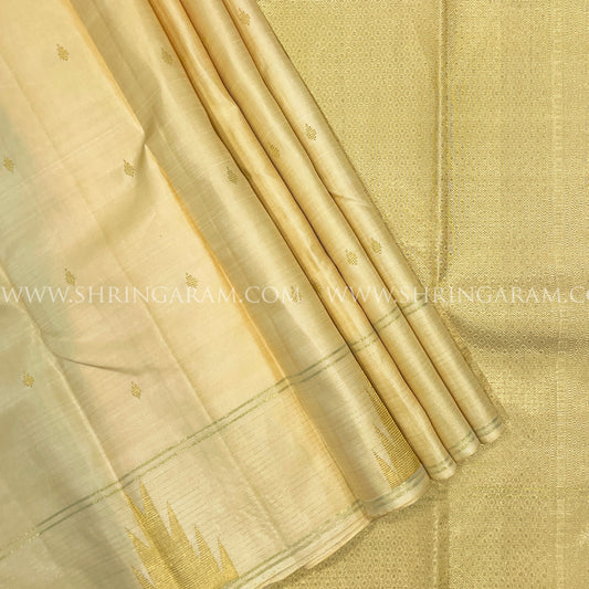 Ivory-Cream Kanjivaram Silk Saree
