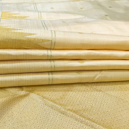 Ivory-Cream Kanjivaram Pure Silk Saree