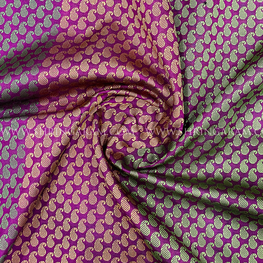 Magenta Kanjivaram Silk Saree With Green And Gold Mango Motifs