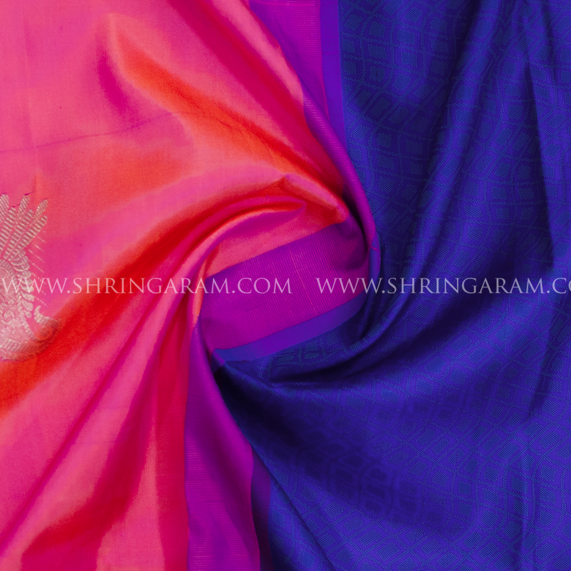 Peach Blue Multi Kanjivaram Silk Saree