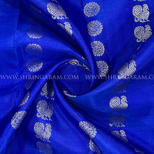 Royal Blue Kanjivaram Silk Saree With Silver Zari