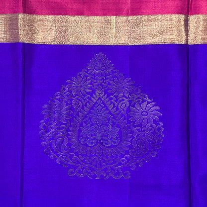 Magenta Pink Kanjivaram Silk Saree With Royal Blue Border
