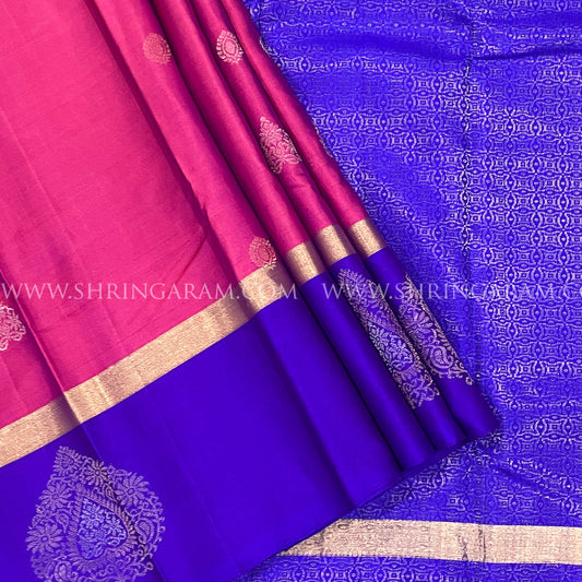 Magenta Pink Kanjivaram Silk Saree With Royal Blue Border
