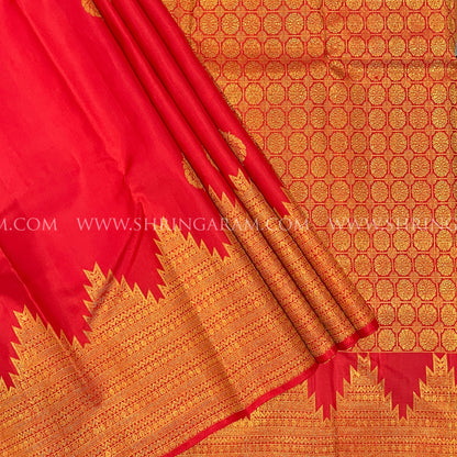 Tomato Red Kanjivaram Silk Saree