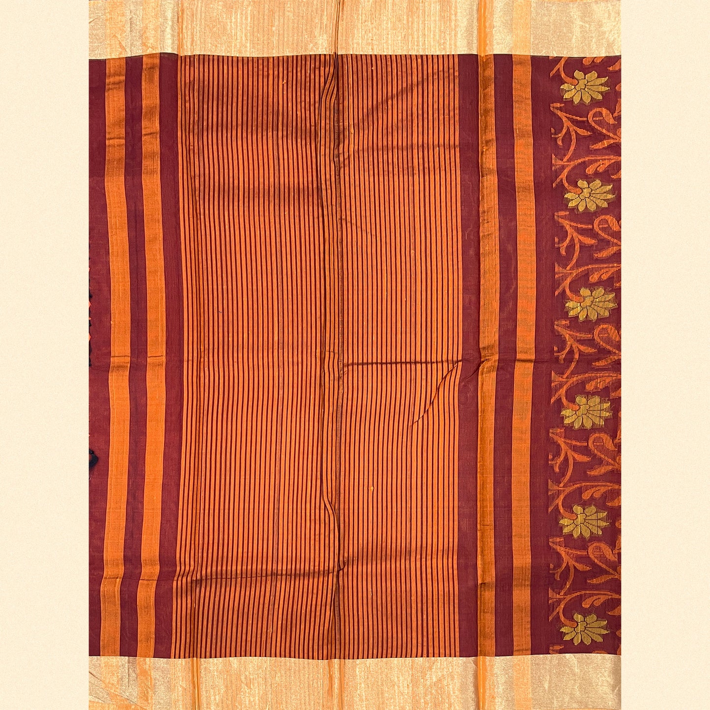 Maroon Body With Mustard-Orange Floral Motifs Kanjivaram Silk Saree