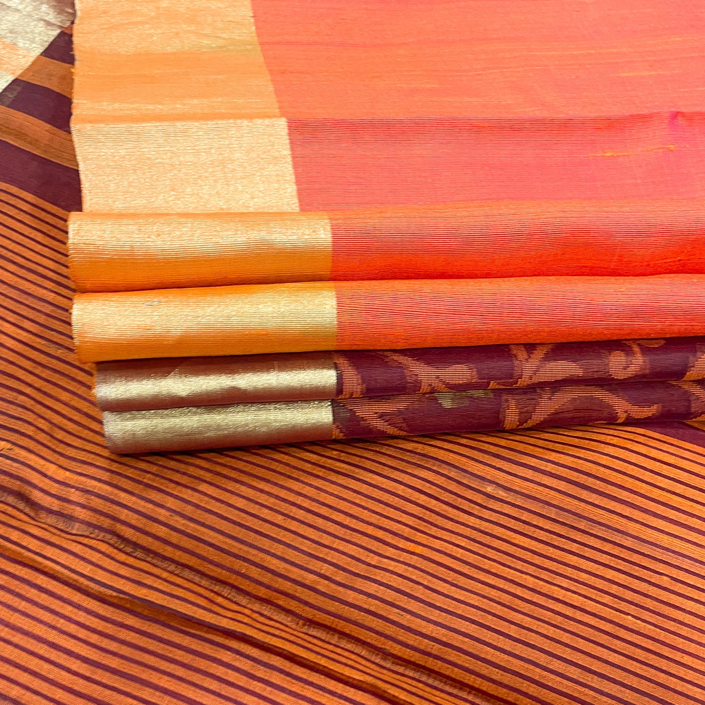 Maroon Body With Mustard-Orange Floral Motifs Kanjivaram Silk Saree