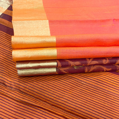 Maroon Body With Mustard-Orange Floral Motifs Kanjivaram Silk Saree