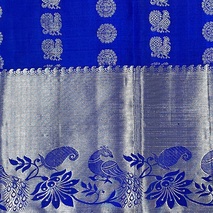 Royal Blue Kanjivaram Silk Saree With Silver Zari
