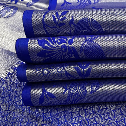 Royal Blue Kanjivaram Silk Saree With Silver Zari