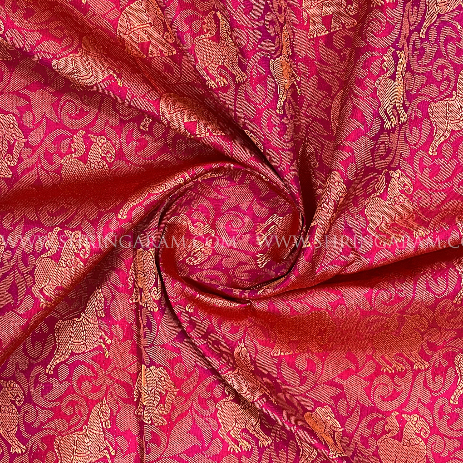 Deep Plum & Coral Orange Kanjivaram Silk Saree 