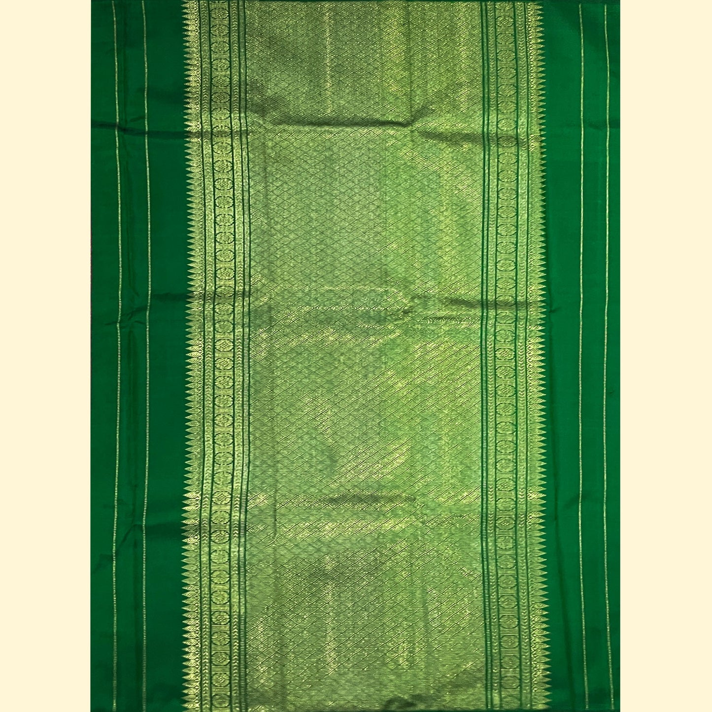 Magenta Kanjivaram Silk Saree With Green And Gold Mango Motifs